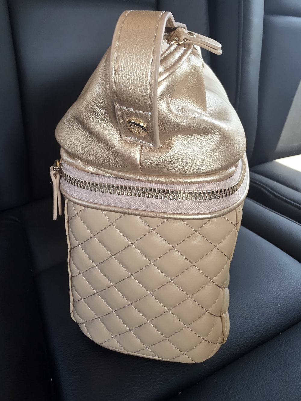 Quilted Metallic Gold Travel Cosmetic Bag - Picture 3 of 13